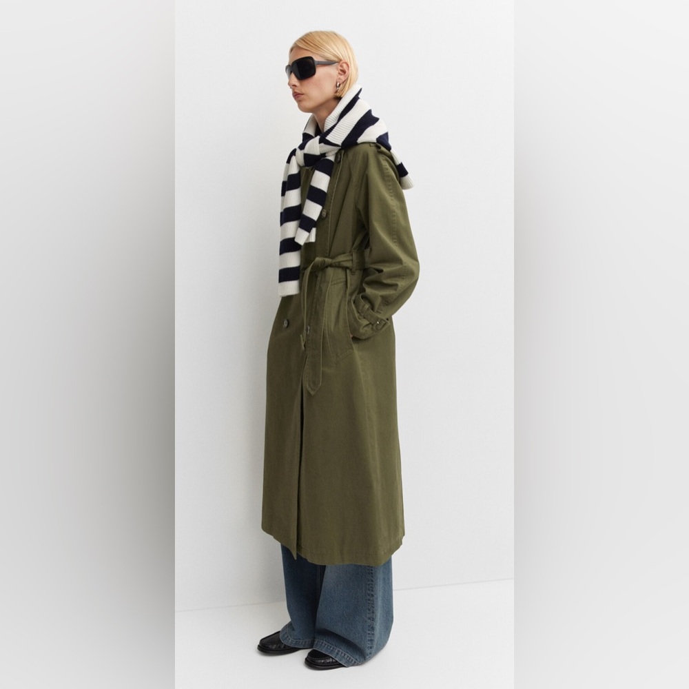 Mango Cotton Lapel Trench In Olive Green Size XS New - Picture 13 of 13